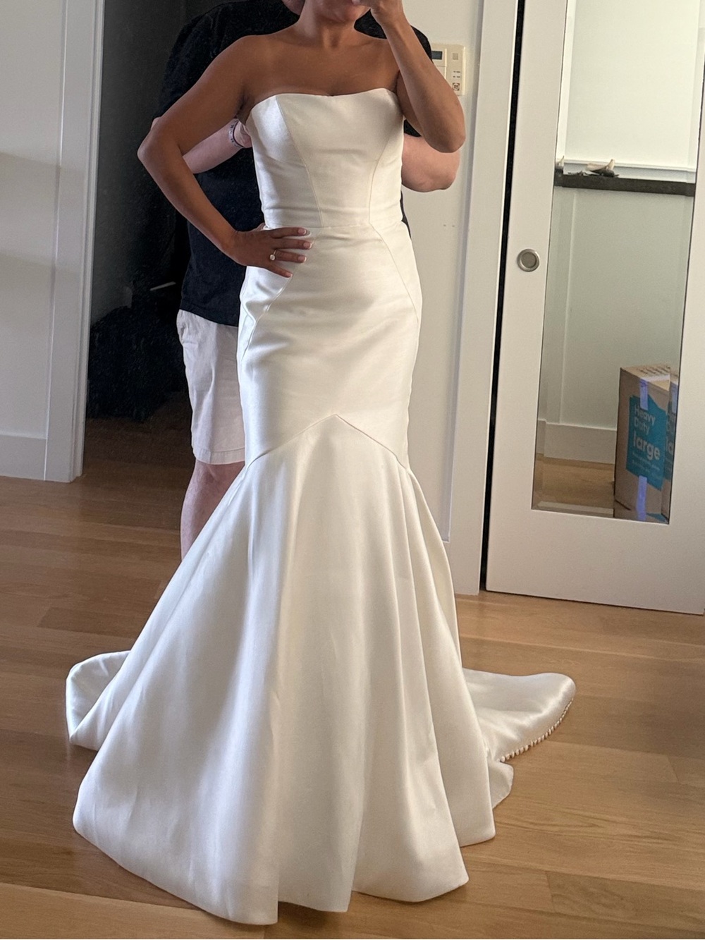 Pronovias Ivory Strapless Satin Mermaid Gown Oberon